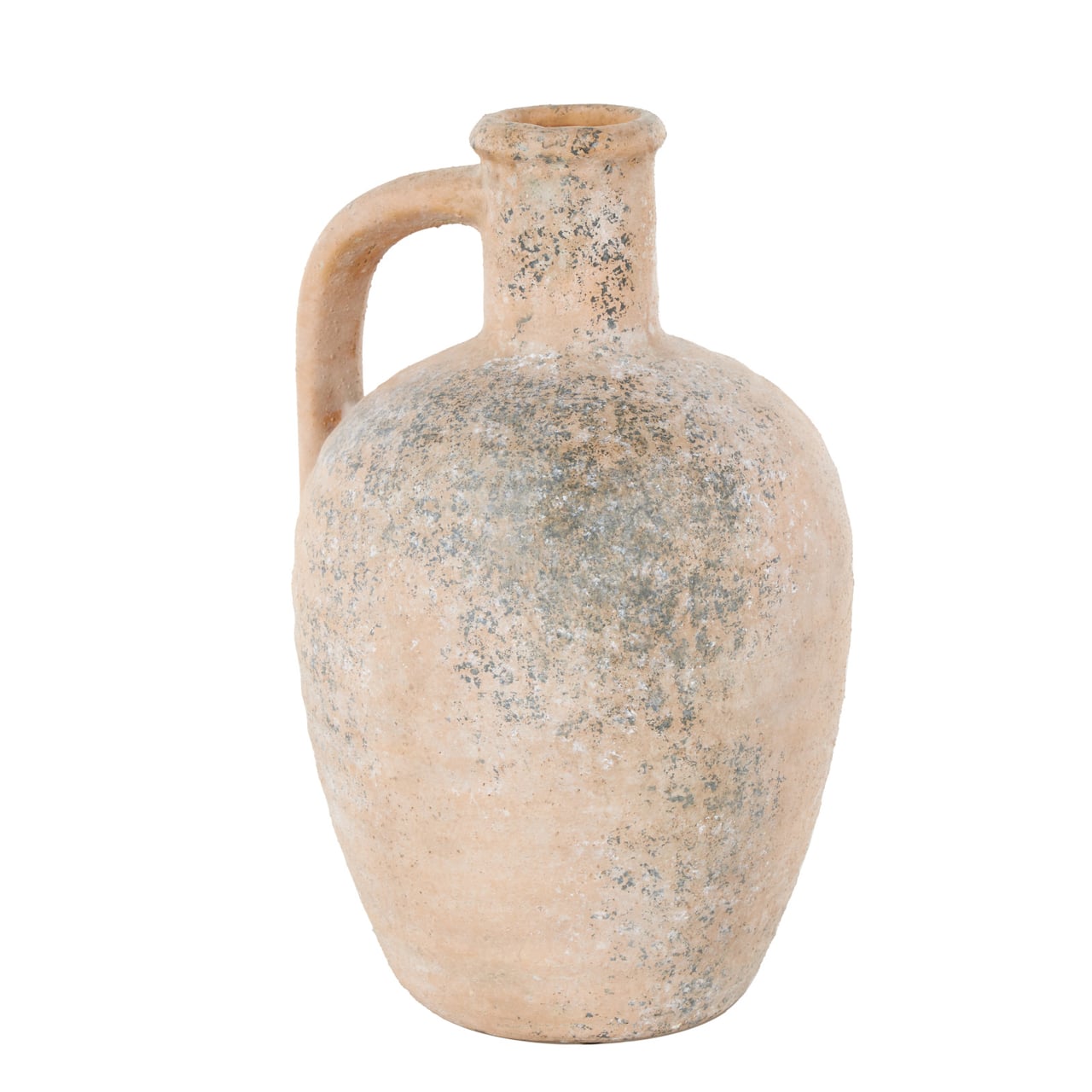 11" Beige Antique-Style Distressed Ceramic Vase with Handle